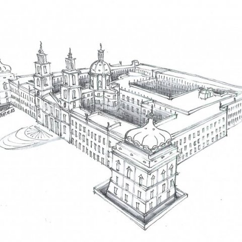 Esquisso do Palácio Nacional de Mafra - Vista Aérea